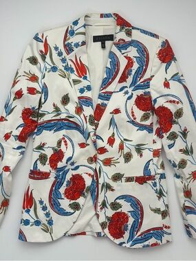 Escada Floral Blazer | Printed Tailored Jacket | Red Blue Cream Statement Blazer